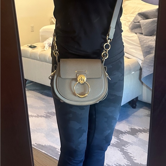 Chloe Gray Leather Bag with Gold Accents - Picture 3 of 12
